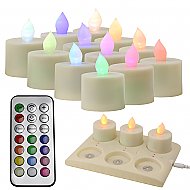 Rechargable LED Candle - Multi-Colored w/ Remote and Recharge Pad (6 pcs.) - 12 pcs.
