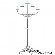 5-Light Fan Floor Candelabra - Pillar Style - Frosted Silver