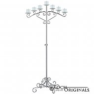 7-Light Fan Floor Candelabra - Pillar Style - Frosted Silver