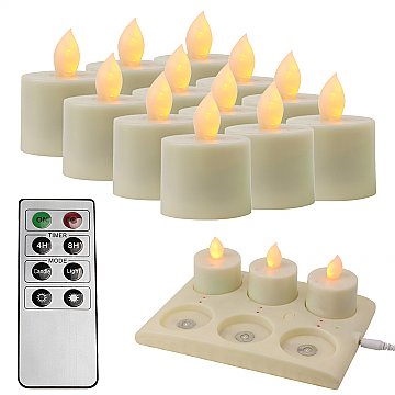 Rechargable LED Candle - Single-Colored w/ Remote and Recharge Pad (6 pcs.) - 12 pcs.