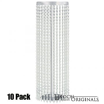 Tabletop Crystal Column - 25'' Tall - 10 Pack - Frosted Silver w/ Clear Crystals