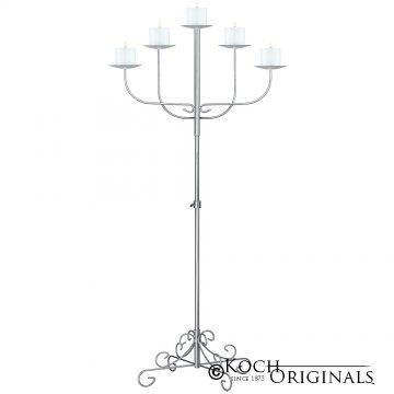 5-Light Fan Floor Candelabra - Pillar Style - Frosted Silver