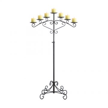7-Light Fan Floor Candelabra - Pillar Style - Onyx Bronze