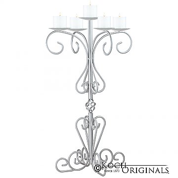36'' Tall Old World Tabletop Candelabra - Pillar Style - Frosted Silver