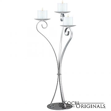 3-Light Swan Candelabra - Pillar Style - Frosted Silver