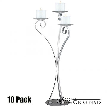 3-Light Swan Candelabra - Pillar Style - 10 Pack - Frosted Silver