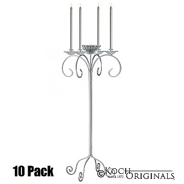 32'' Tall Tabletop Candelabra w/ Flower Bowl - 10 Pack - Frosted Silver